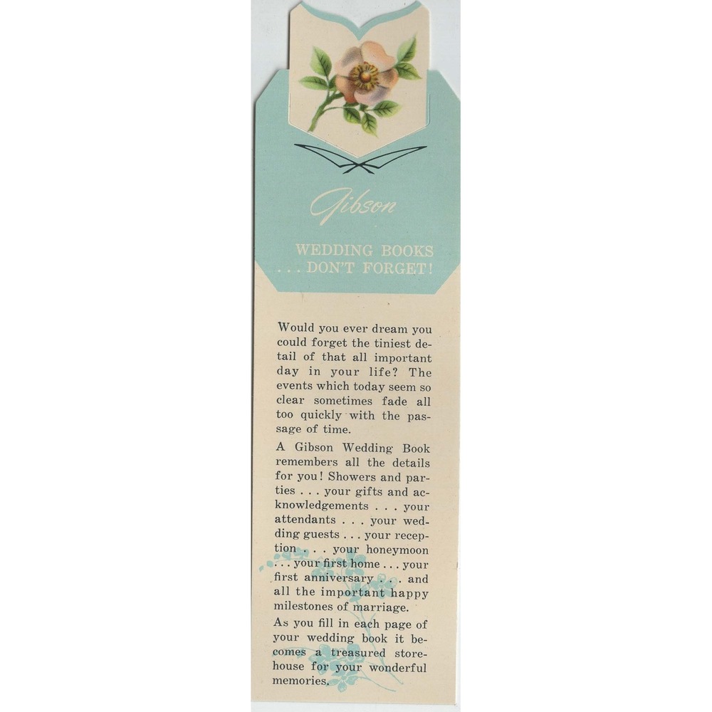 Vintage Gibson Wedding Books Promotional Bookmark Floral Paper Ephemera VG